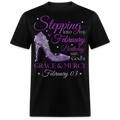 PURPLE STEPPING INTO MY FEBRUARY 03 BDAY WITH GOD'S GRACE UNISEX SHIRT