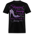 PURPLE STEPPING INTO MY JANUARY 04 BDAY WITH GOD'S GRACE UNISEX SHIRT