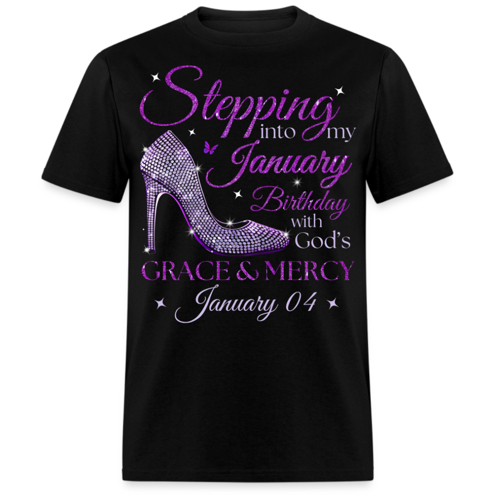 PURPLE STEPPING INTO MY JANUARY 04 BDAY WITH GOD'S GRACE UNISEX SHIRT