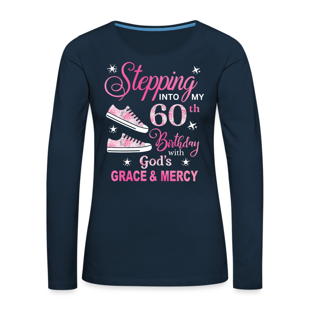 STEPPING INTO MY 60TH BIRTHDAY WOMEN'S LONG-SLEEVE SHIRT - deep navy