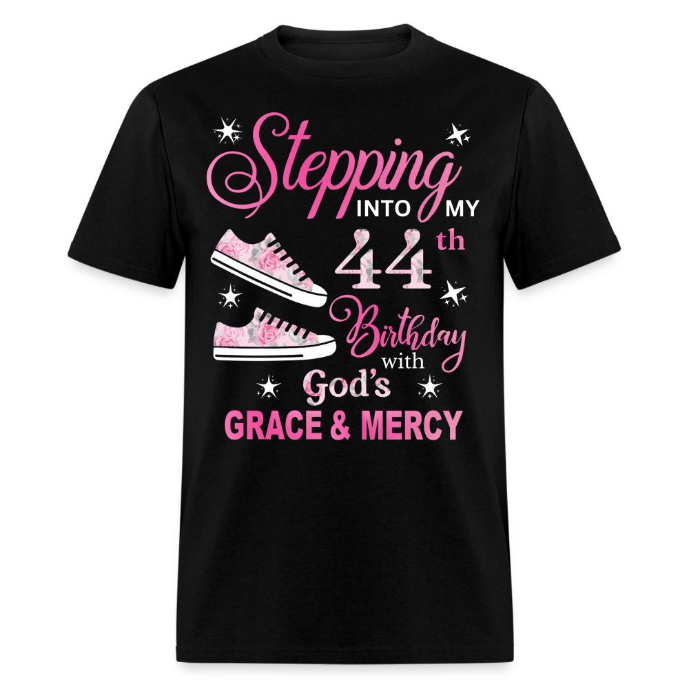 STEPPING INTO MY 44TH BIRTHDAY UNISEX SHIRT - black