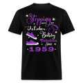 STEPPING INTO MY OCTOBER BIRTHDAY FAB SINCE 1959 UNISEX SHIRT - black